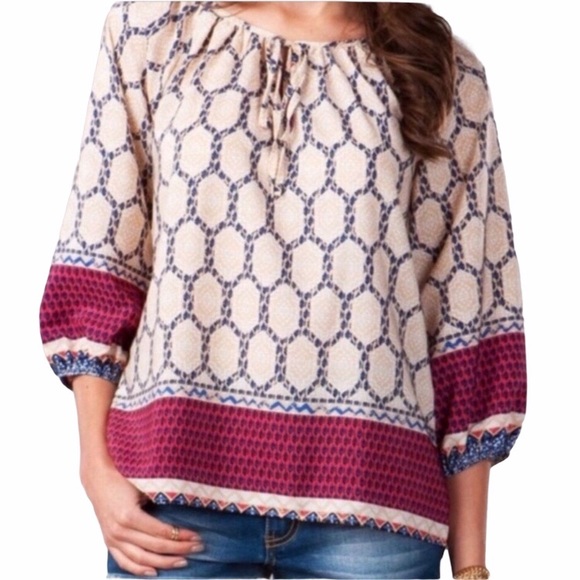 Jemma | Multi-Pattern Printed Peasant Top - Picture 1 of 9